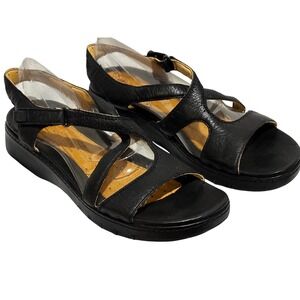 Unstructured by Clarks Black Leather Slingback Wedge Sandals Women's 9.5M Comfy